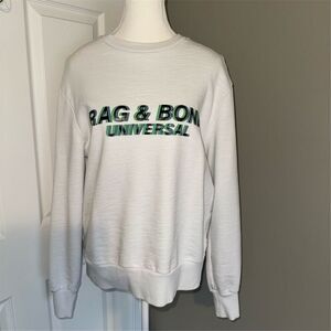 Rag & Bone Unisex Holographic Logo Crew Neck Sweatshirt White M Long Sleeve